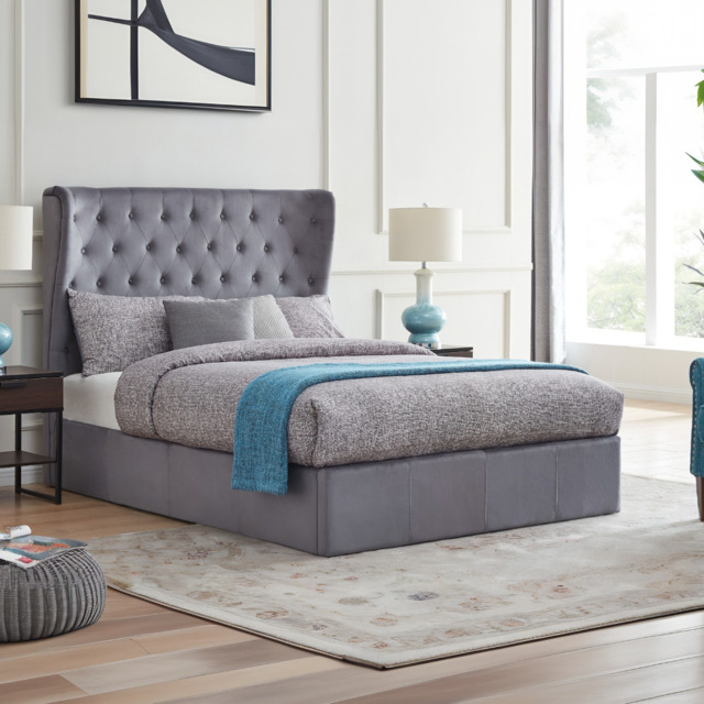 Flintshire Furniture Holway Grey Fabric Ottoman Bed Frame-Kingsize - image 1