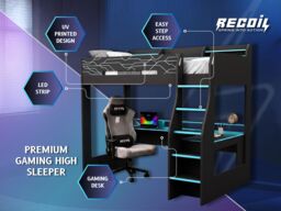 Recoil Ultimate Neon Single Gaming High Sleeper Charcoal & Blue - thumbnail 4