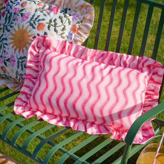 Furn Summer Solstice Wiggly Stripe 30 x 50cm Outdoor Polyester Cushion-Hot Pink - image 1