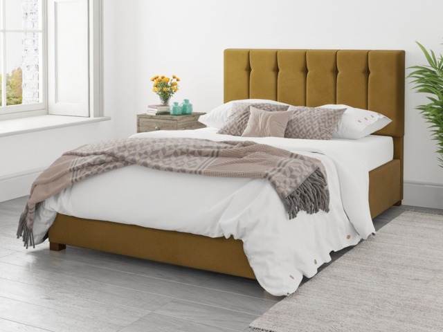 Aspire Hepburn Ottoman Bed Plush Velvet Ochre - Single - image 1