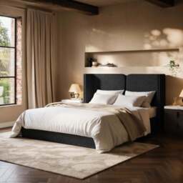 Solace+Co  Lumen Double Ottoman Bed with LED Winged Headboard Black Kingsize - thumbnail 1