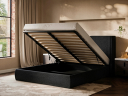 Solace+Co  Lumen Double Ottoman Bed with LED Winged Headboard Black Kingsize - thumbnail 3