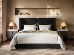 Solace+Co  Lumen Double Ottoman Bed with LED Winged Headboard Black Kingsize - thumbnail 2