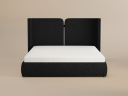 Solace+Co  Lumen Double Ottoman Bed with LED Winged Headboard Black Kingsize - thumbnail 6