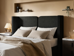 Solace+Co  Lumen Double Ottoman Bed with LED Winged Headboard Black Kingsize - thumbnail 4