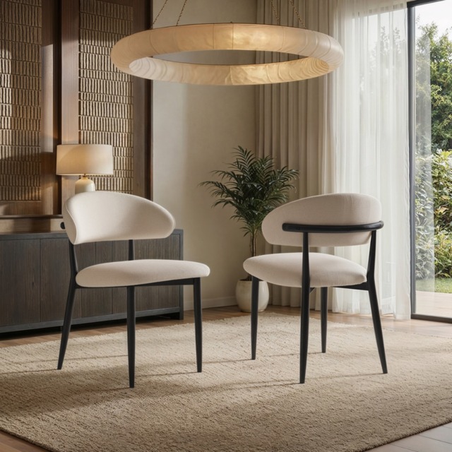 " SOLACE+CO Cyra Set of 2 Dining Chairs with Curved Back Beige Chenille" - image 1