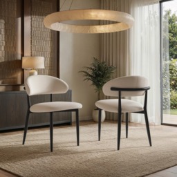 " SOLACE+CO Cyra Set of 2 Dining Chairs with Curved Back Beige Chenille" - thumbnail 1