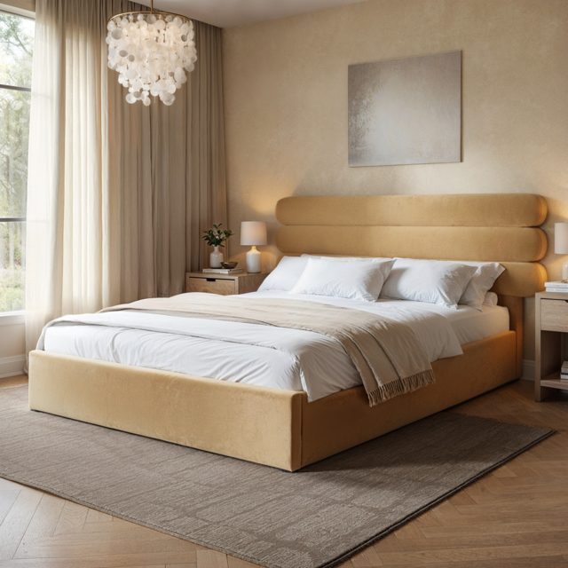 SOLACE+CO Atlas Ottoman Bed Sand Velvet Double - image 1
