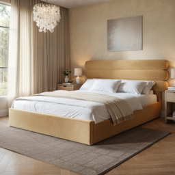 SOLACE+CO Atlas Ottoman Bed Sand Velvet Double - thumbnail 1