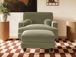 SOLACE+CO Addison Loveseat & Footstool Bundle Khaki Green Velvet - thumbnail 2