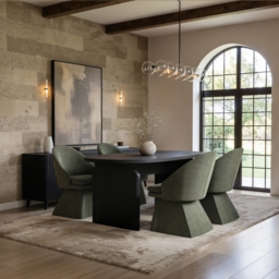 SOLACE+CO Varm Black Extendable Table & Aiko Green Chairs Dining Set 4 Chairs