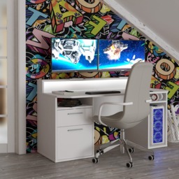 Flair Power Z Gaming Desk with RGB LED White - thumbnail 3