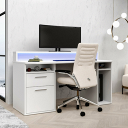 Flair Power Z Gaming Desk with RGB LED White - thumbnail 1