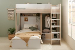Flair Hampton High Sleeper with Wardrobe White & Oak - thumbnail 7