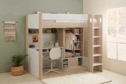 Flair Hampton High Sleeper with Wardrobe White & Oak - thumbnail 4