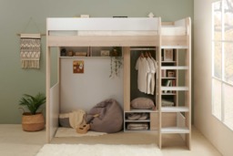 Flair Hampton High Sleeper with Wardrobe White & Oak - thumbnail 2
