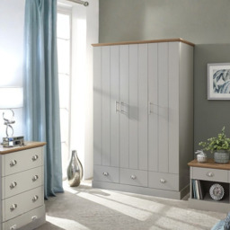 GFW Kendal 3 Door 3 Drawer Wardrobe-Grey - thumbnail 1