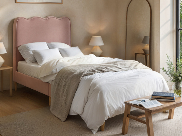 Flair Ellis Single Fabric Bed with Cloud Headboard Pink Velvet - image 1
