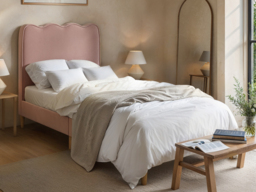 Flair Ellis Single Fabric Bed with Cloud Headboard Pink Velvet - thumbnail 1