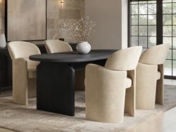 SOLACE+CO Varm &amp Estella Black Dining Table with Velvet Chairs-Table + 4 Chairs Beige