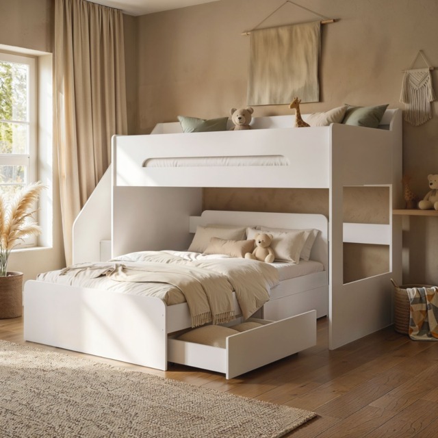 Flair Stepaside Staircase L Shaped Triple Bunk Bed White - image 1