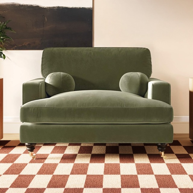 SOLACE+CO Addison Loveseat with Caster Legs Khaki Green Velvet - image 1