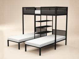 "Flair Axton Triple Bunk Bed with Shelves Black Metal " - thumbnail 3