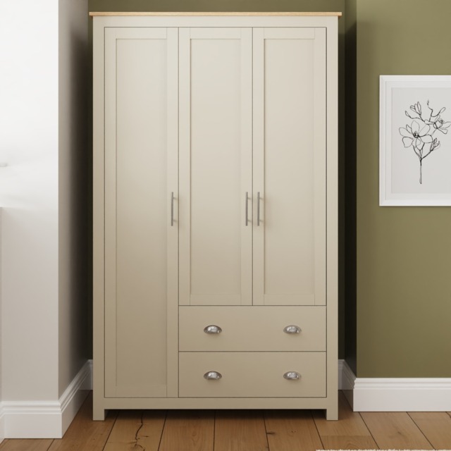 GFW Lancaster 3 Door 2 Drawer Wardrobe-Cream - image 1