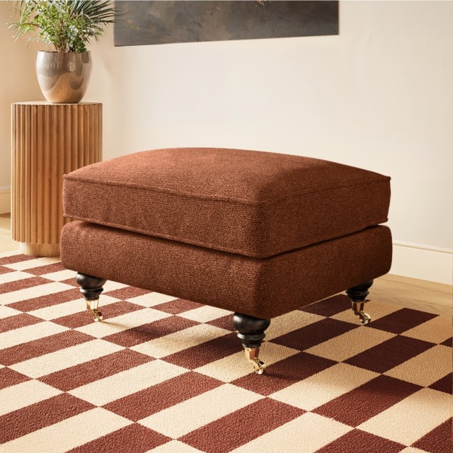 SOLACE+CO Addison Footstool with Caster Legs Burnt Orange Chenille - image 1