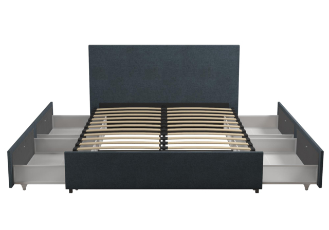 Novogratz Kelly Linen Storage Bed Frame-Navy-Double - image 1
