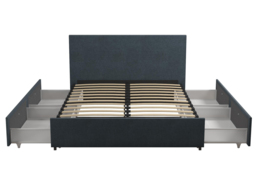 Novogratz Kelly Linen Storage Bed Frame-Navy-Double - thumbnail 1