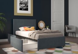 Novogratz Kelly Linen Storage Bed Frame-Navy-Double - thumbnail 7
