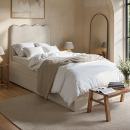 Flair Ellis Single Bed with Trundle Beige Woven Fabric