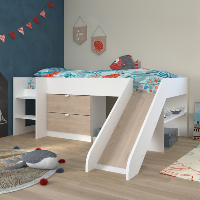 Parisot Tobo Mid Sleeper Bed with Slide & Storage White & Oak - image 1