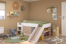 Parisot Tobo Mid Sleeper Bed with Slide & Storage White & Oak - thumbnail 3
