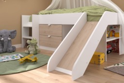 Parisot Tobo Mid Sleeper Bed with Slide & Storage White & Oak - thumbnail 5