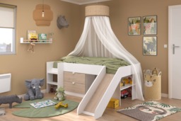 Parisot Tobo Mid Sleeper Bed with Slide & Storage White & Oak - thumbnail 2