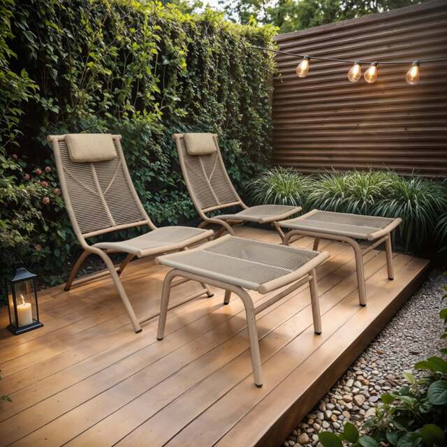 SOLACE+CO Esen Set of 2 Garden Lounge Chairs with Footstool Beige - image 1