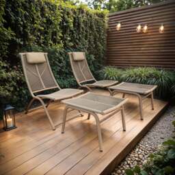 SOLACE+CO Esen Set of 2 Garden Lounge Chairs with Footstool Beige