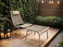 SOLACE+CO Esen Set of 2 Garden Lounge Chairs with Footstool Beige - thumbnail 2