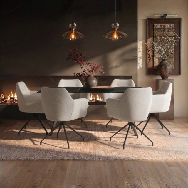SOLACE+CO Emil Mottled Glass Dining Table with Isla Chairs Set of 6 - image 1