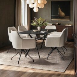 SOLACE+CO Emil Mottled Glass Dining Table with Isla Chairs Set of 6 - thumbnail 1