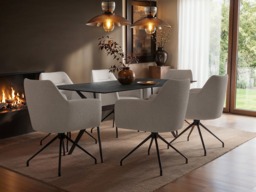 SOLACE+CO Emil Mottled Glass Dining Table with Isla Chairs Set of 6 - thumbnail 2