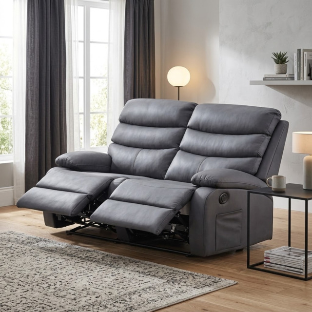 Kidsaw 2 Seater Manual Recliner Sofa with High Back Grey - image 1