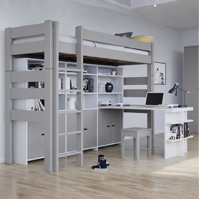 Mathy by Bols Dominique 186 High Sleeper with Bookcase-Pearl Grey - image 1
