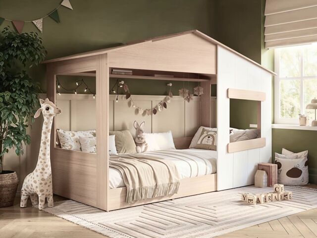 Flair Dreamland Montessori House Floor Bed Oak & White - image 1