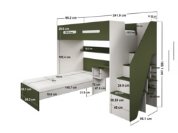 Flair Alpha Staircase L Shaped Bunk Bed with Desk Green & Beige - thumbnail 6