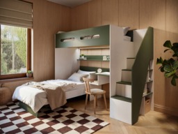 Flair Alpha Staircase L Shaped Bunk Bed with Desk Green & Beige - thumbnail 2