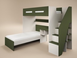 Flair Alpha Staircase L Shaped Bunk Bed with Desk Green & Beige - thumbnail 4