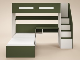 Flair Alpha Staircase L Shaped Bunk Bed with Desk Green & Beige - thumbnail 5